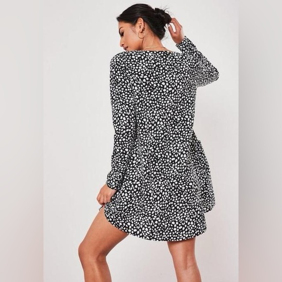 Black Dalmatian Button Down Long Sleeve Smock Dress - Picture 2 of 6